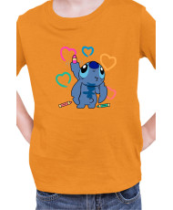 Детска Тениска Lilo And Stitch Stitch Drawing Hearts