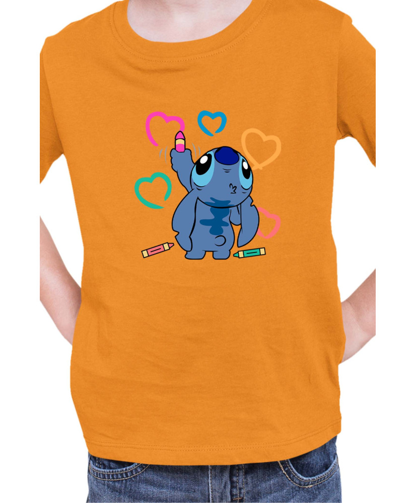 Детска Тениска Lilo And Stitch Stitch Drawing Hearts