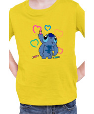 Детска Тениска Lilo And Stitch Stitch Drawing Hearts