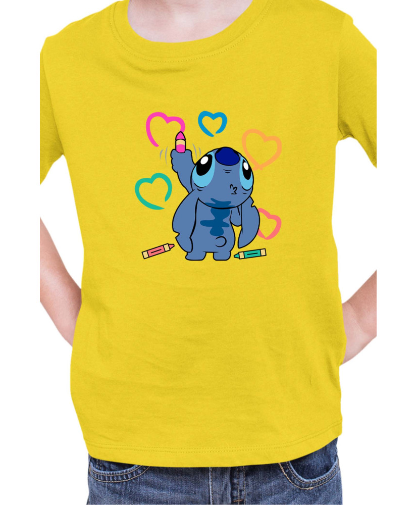 Детска Тениска Lilo And Stitch Stitch Drawing Hearts