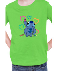 Детска Тениска Lilo And Stitch Stitch Drawing Hearts