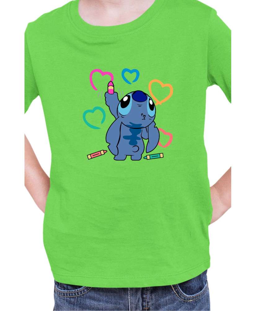Детска Тениска Lilo And Stitch Stitch Drawing Hearts