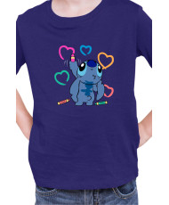 Детска Тениска Lilo And Stitch Stitch Drawing Hearts