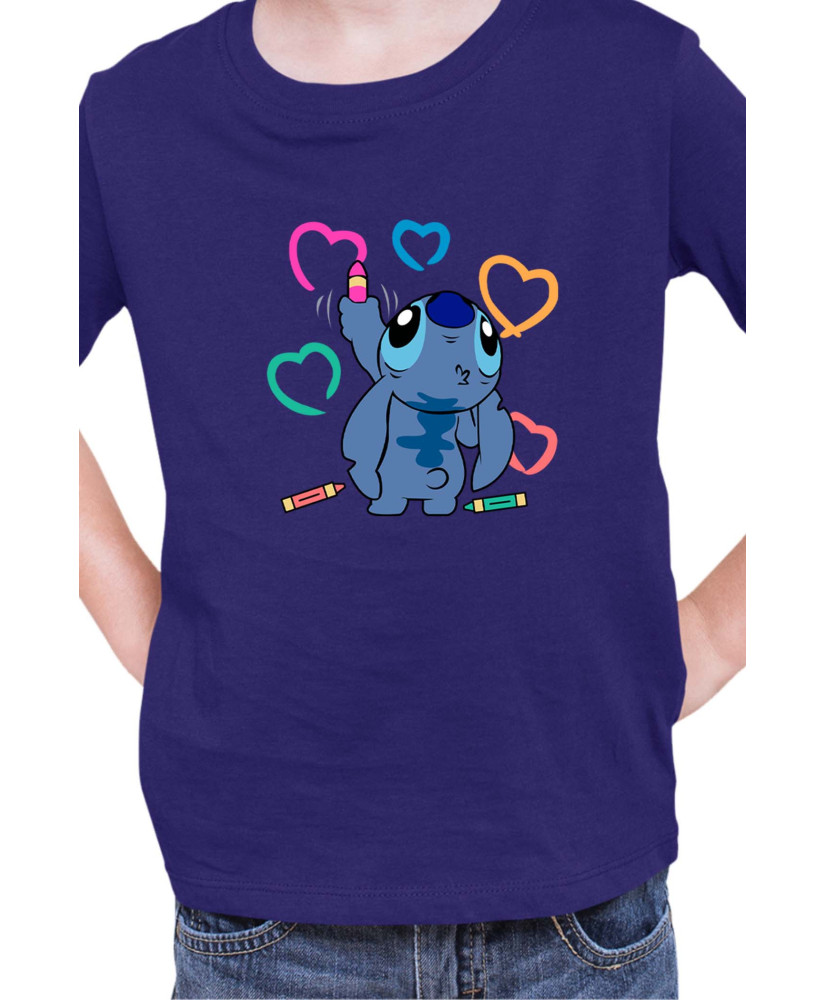 Детска Тениска Lilo And Stitch Stitch Drawing Hearts