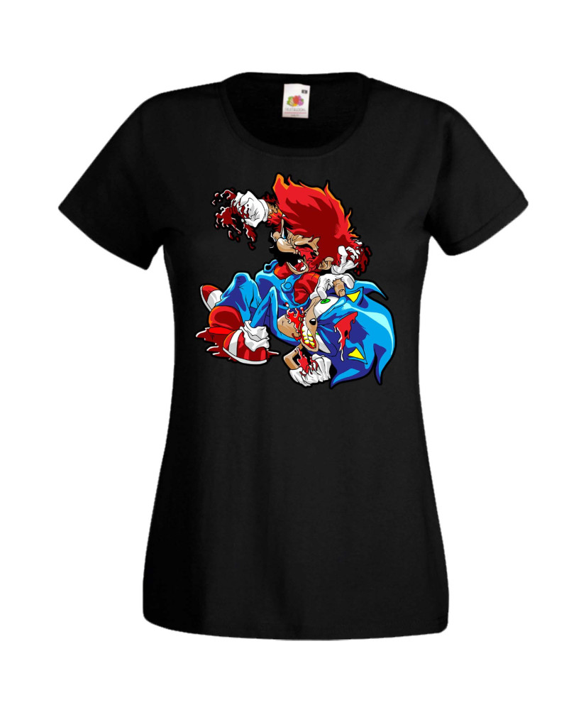 Дамска Тениска Super Mario Sonic Mario Zombie Vs Sonic Zombie