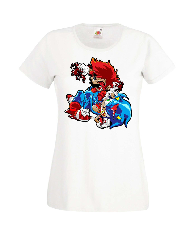 Дамска Тениска Super Mario Sonic Mario Zombie Vs Sonic Zombie