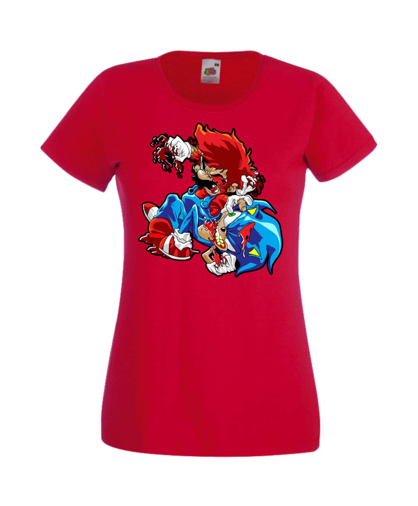 Дамска Тениска Super Mario Sonic Mario Zombie Vs Sonic Zombie