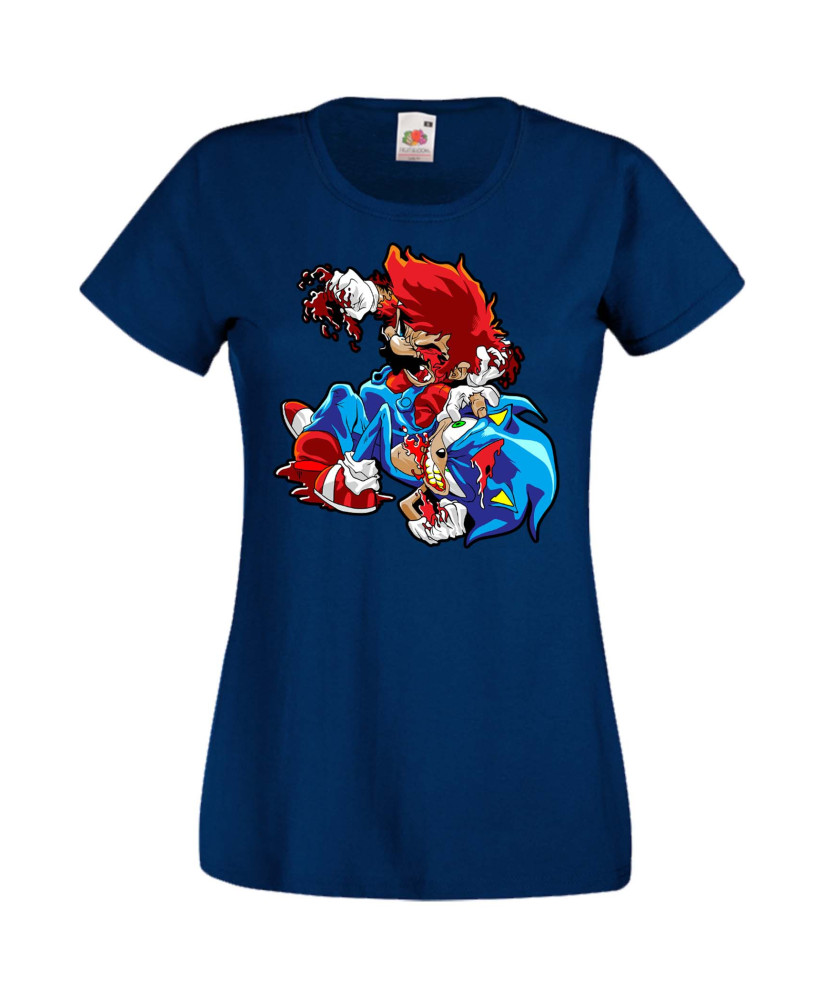 Дамска Тениска Super Mario Sonic Mario Zombie Vs Sonic Zombie