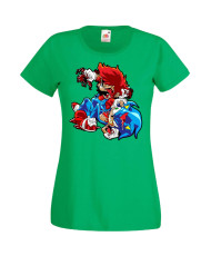 Дамска Тениска Super Mario Sonic Mario Zombie Vs Sonic Zombie