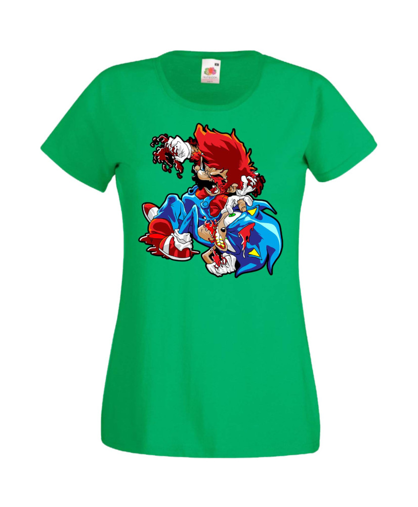 Дамска Тениска Super Mario Sonic Mario Zombie Vs Sonic Zombie