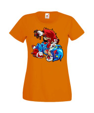 Дамска Тениска Super Mario Sonic Mario Zombie Vs Sonic Zombie