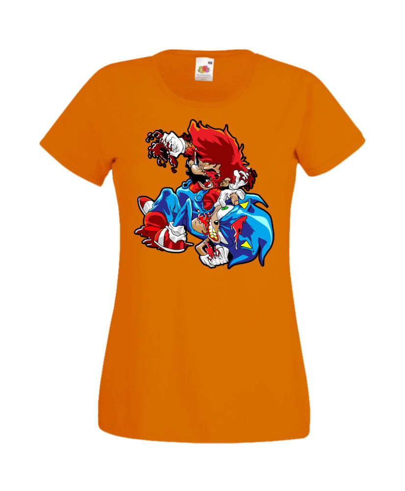 Дамска Тениска Super Mario Sonic Mario Zombie Vs Sonic Zombie