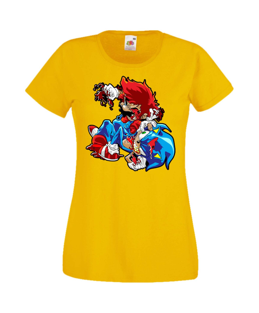 Дамска Тениска Super Mario Sonic Mario Zombie Vs Sonic Zombie