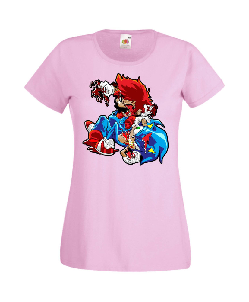 Дамска Тениска Super Mario Sonic Mario Zombie Vs Sonic Zombie