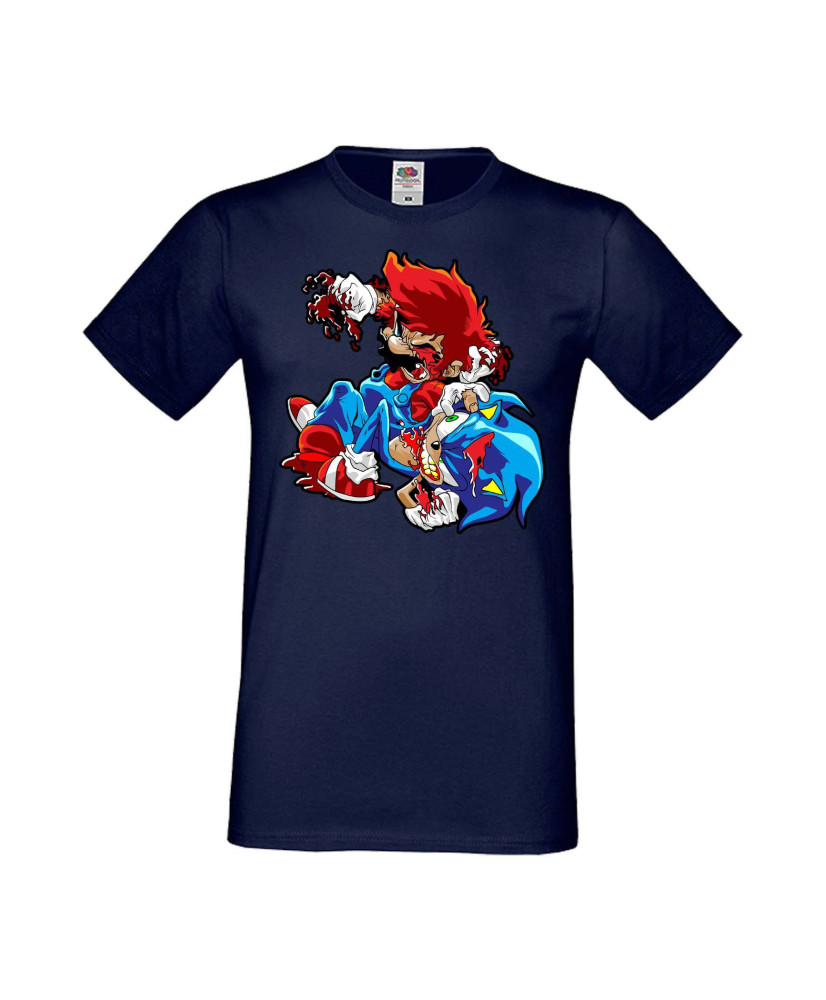 Мъжка Тениска Super Mario Sonic Mario Zombie Vs Sonic Zombie
