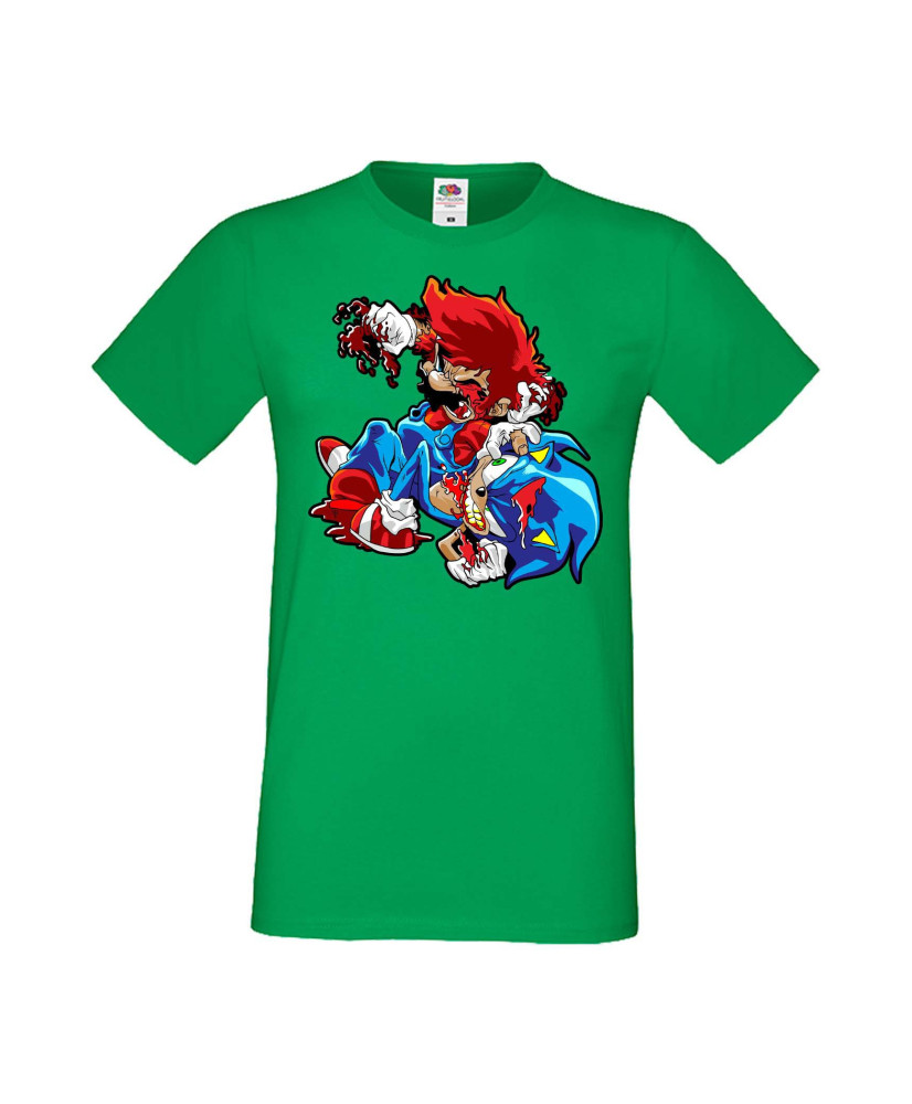 Мъжка Тениска Super Mario Sonic Mario Zombie Vs Sonic Zombie