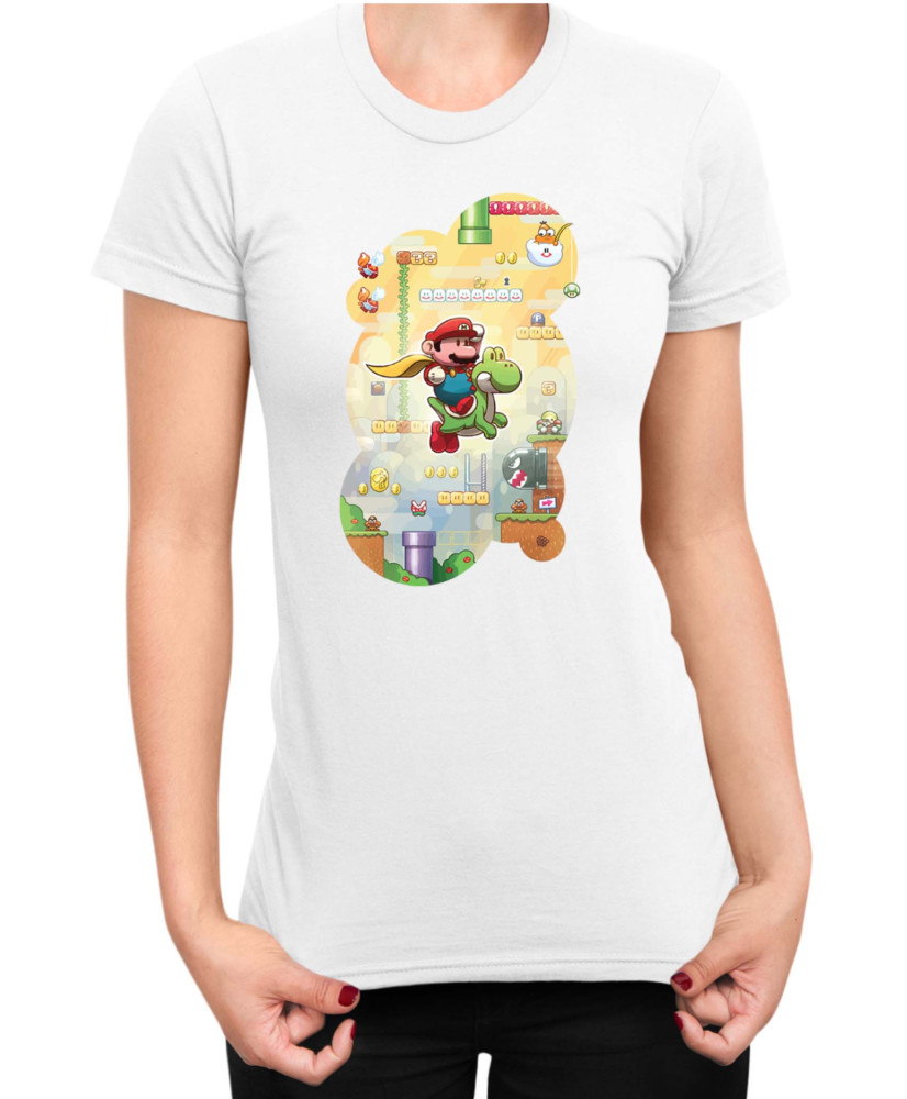 Дамска Тениска Super Mario Nintendo Mario & Yoshi Game Scene