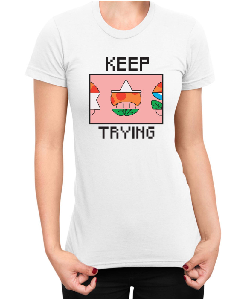Дамска Тениска Super Mario Nintendo Mario Bros 3 Keep Trying
