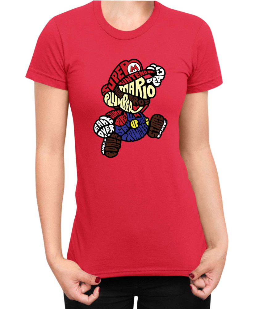 Дамска Тениска Super Mario Nintendo Mario Words Silhouette