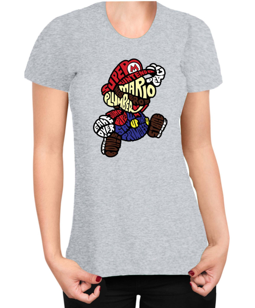 Дамска Тениска Super Mario Nintendo Mario Words Silhouette