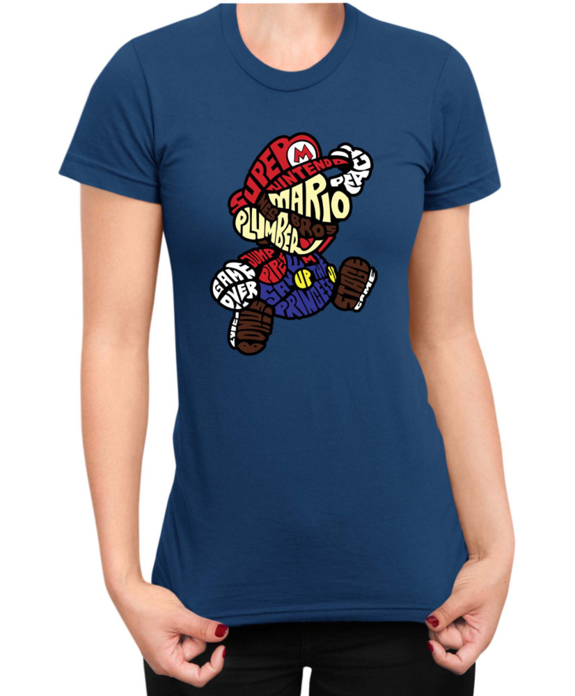 Дамска Тениска Super Mario Nintendo Mario Words Silhouette
