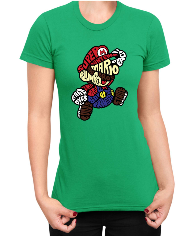 Дамска Тениска Super Mario Nintendo Mario Words Silhouette