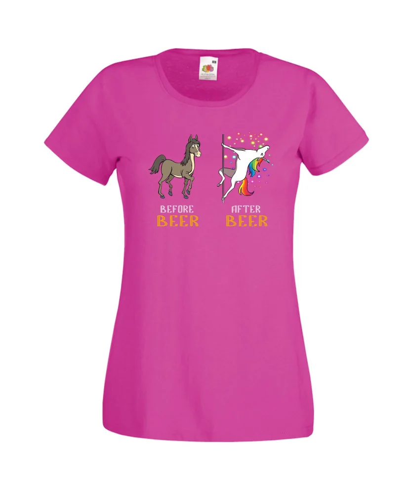 Дамска тениска BEFORE AFTER BEER еднорог