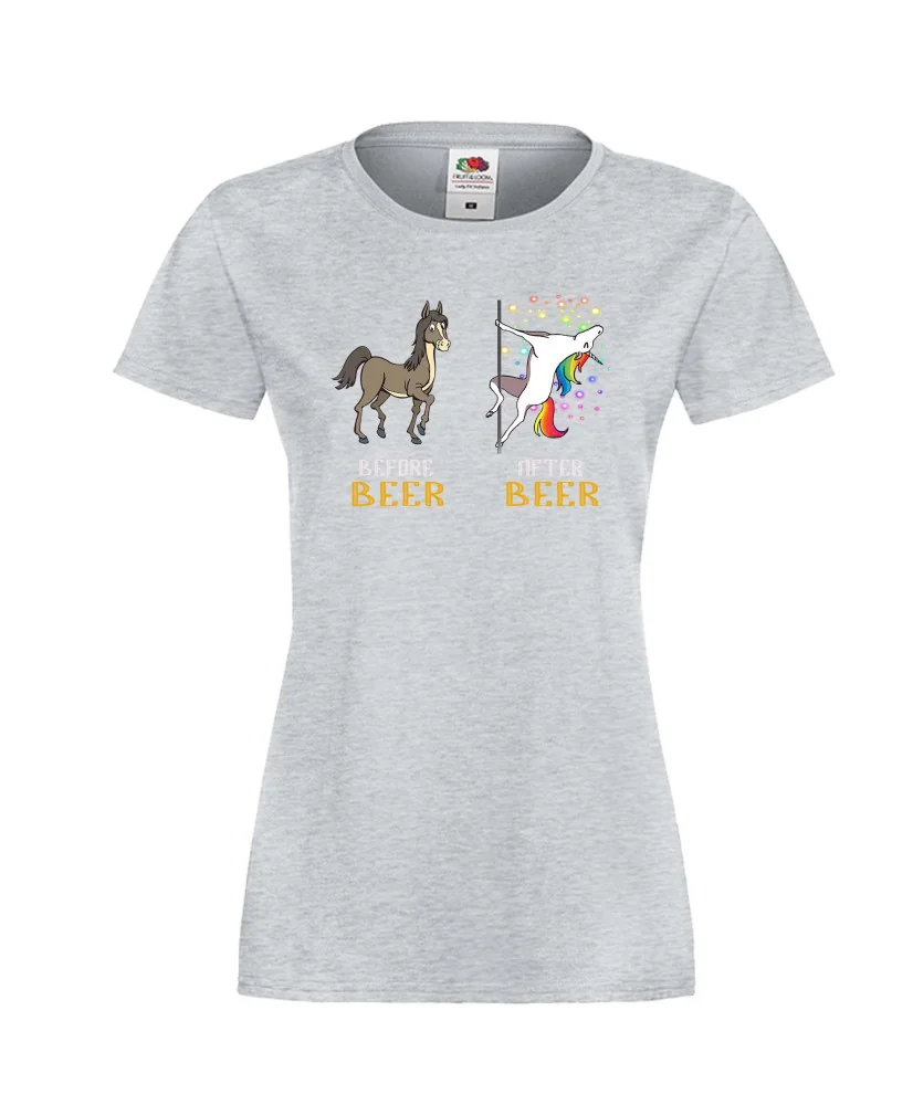Дамска тениска BEFORE AFTER BEER еднорог