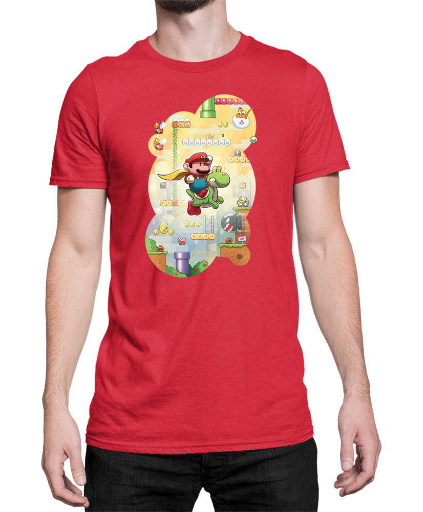 Мъжка Тениска Super Mario Nintendo Mario & Yoshi Game Scene