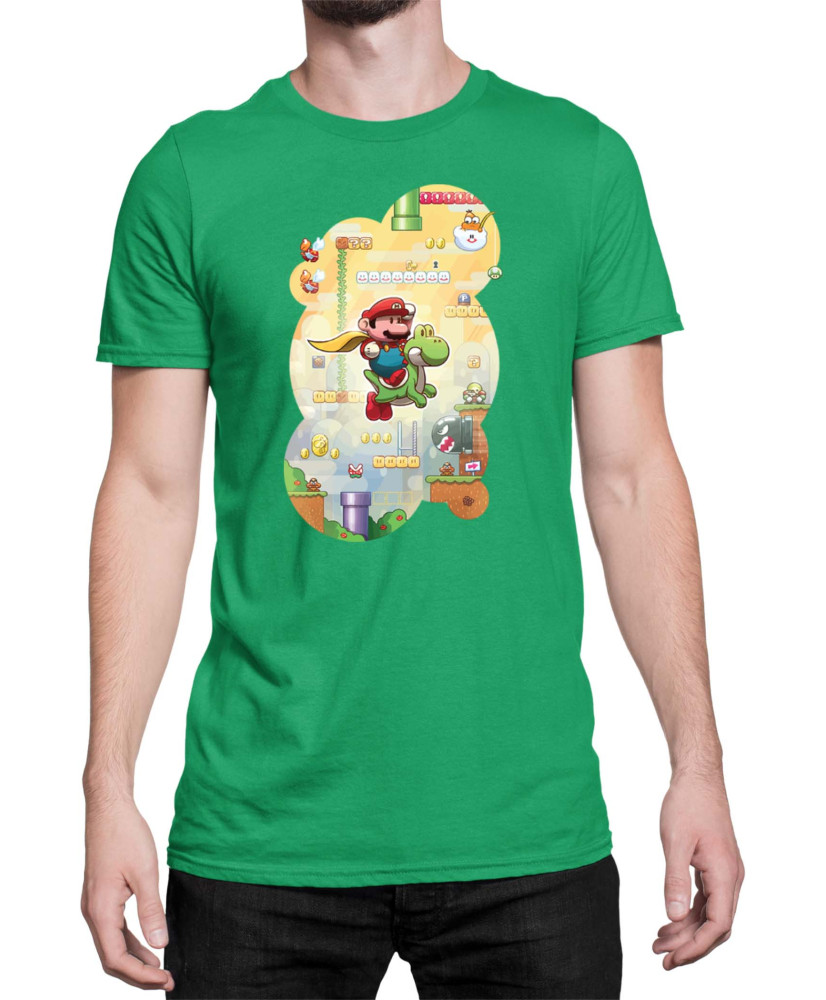 Мъжка Тениска Super Mario Nintendo Mario & Yoshi Game Scene