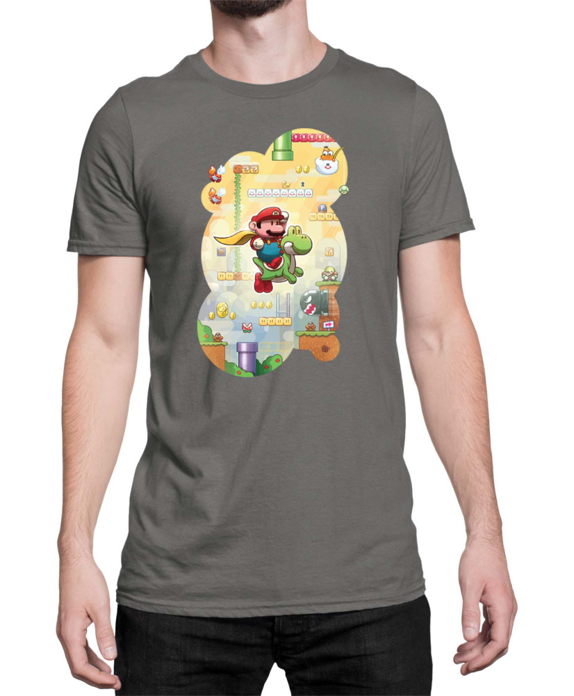 Мъжка Тениска Super Mario Nintendo Mario & Yoshi Game Scene