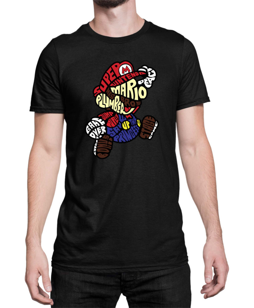 Мъжка Тениска Super Mario Nintendo Mario Words Silhouette