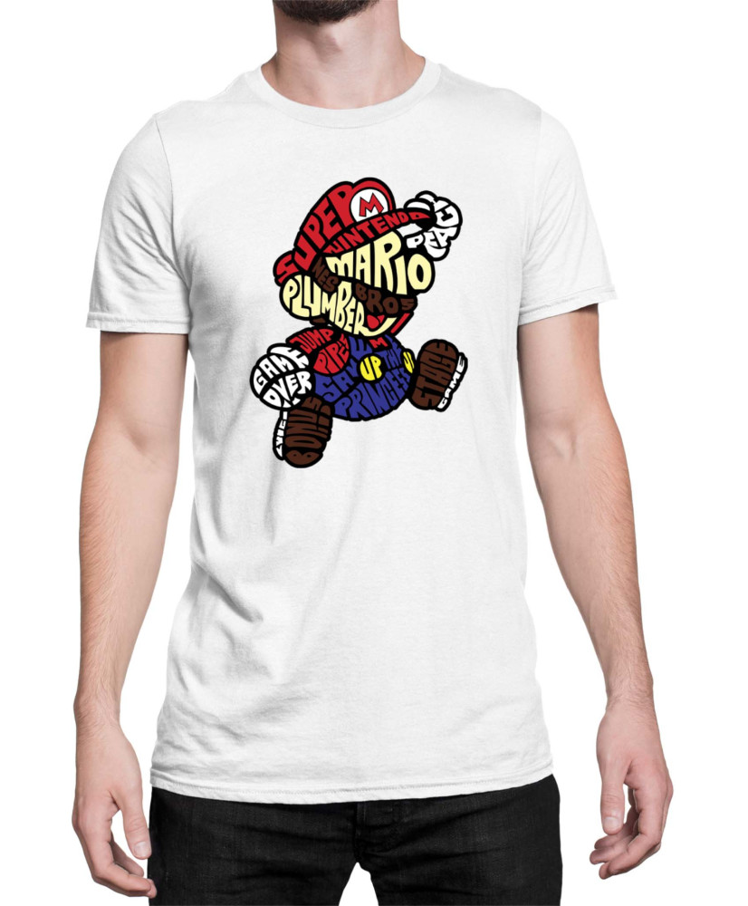 Мъжка Тениска Super Mario Nintendo Mario Words Silhouette