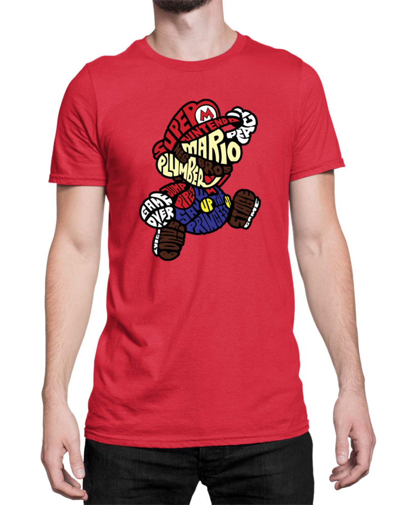 Мъжка Тениска Super Mario Nintendo Mario Words Silhouette