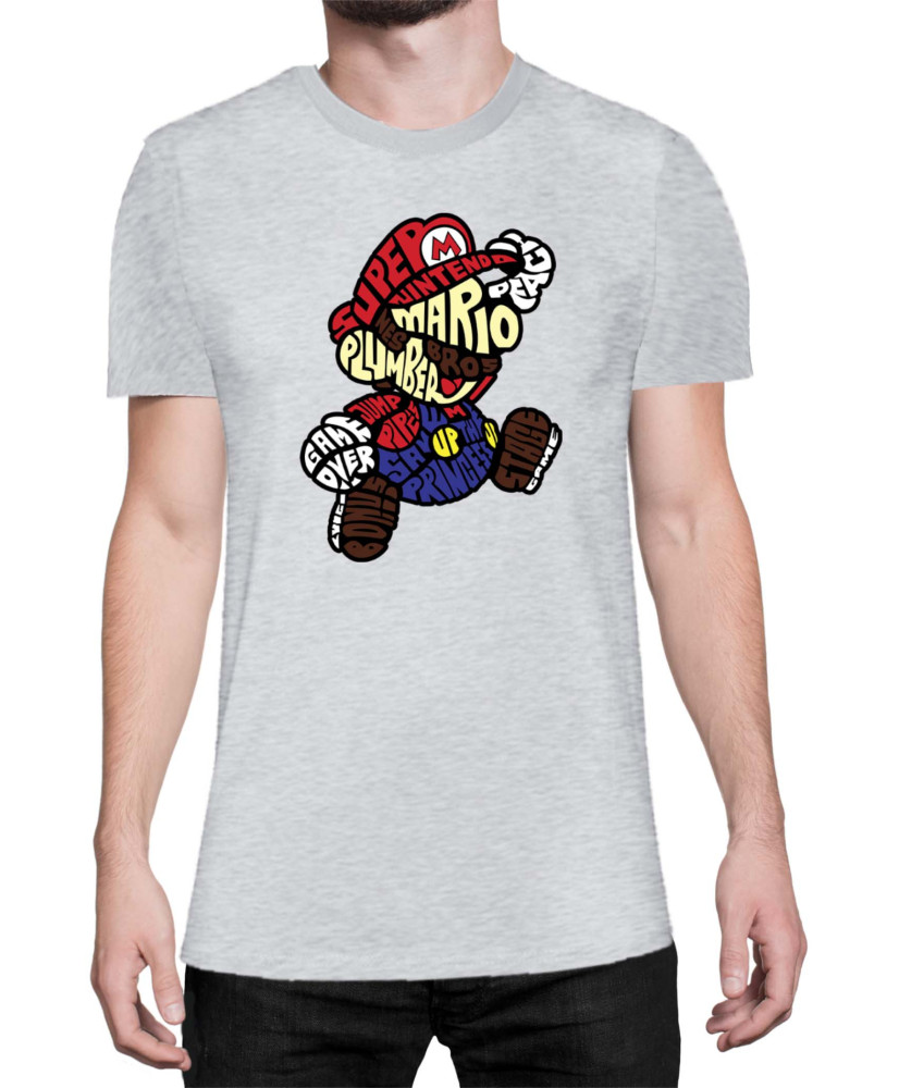 Мъжка Тениска Super Mario Nintendo Mario Words Silhouette