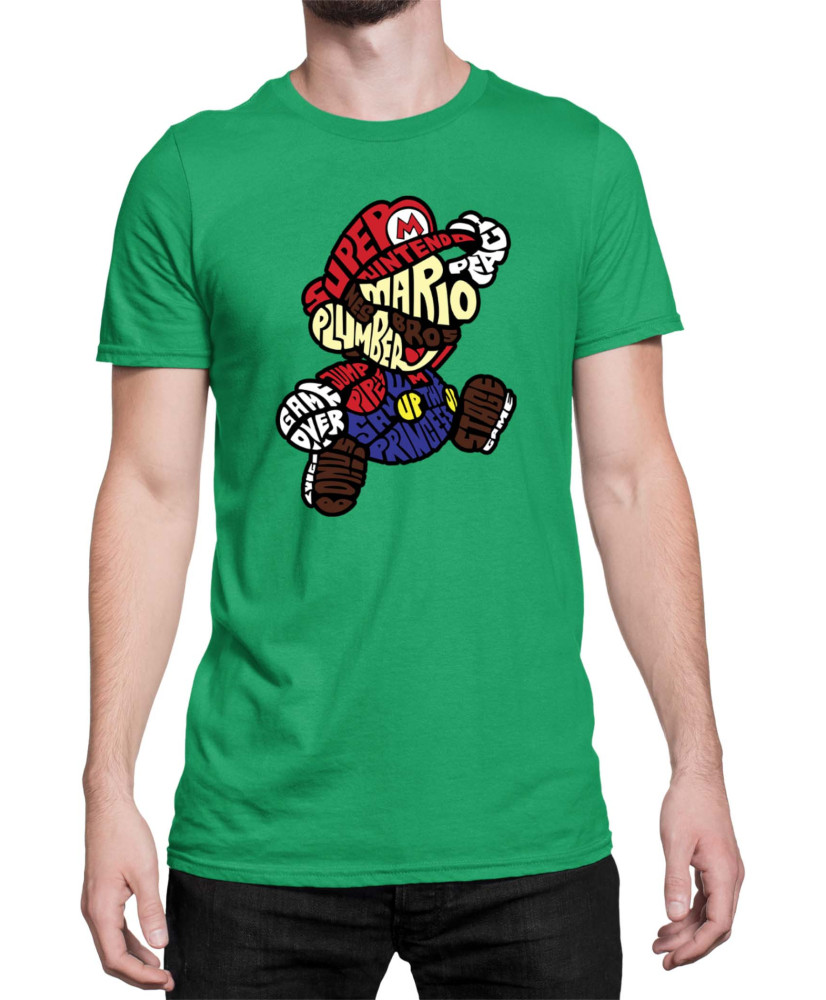 Мъжка Тениска Super Mario Nintendo Mario Words Silhouette