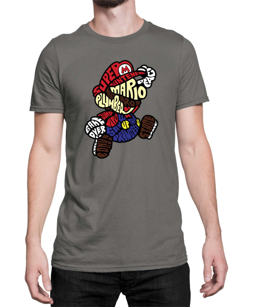 Мъжка Тениска Super Mario Nintendo Mario Words Silhouette