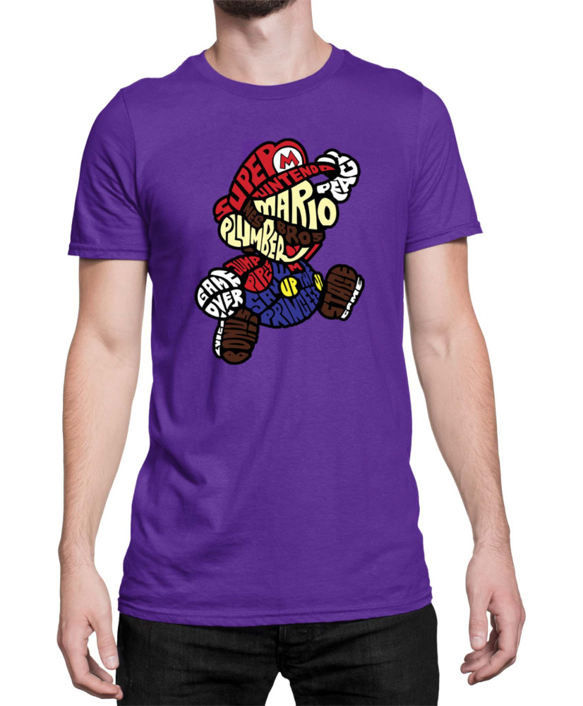 Мъжка Тениска Super Mario Nintendo Mario Words Silhouette