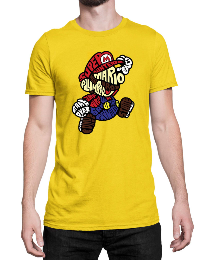 Мъжка Тениска Super Mario Nintendo Mario Words Silhouette