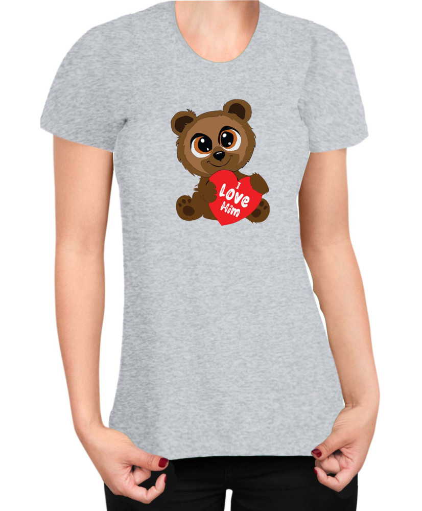 Дамска Тениска Power Couple Valentine Day Love I Love Him Cute Bear Girl Дамска Тениска Power Couple Valentine Day Love I Love Him Cute Bear Girl