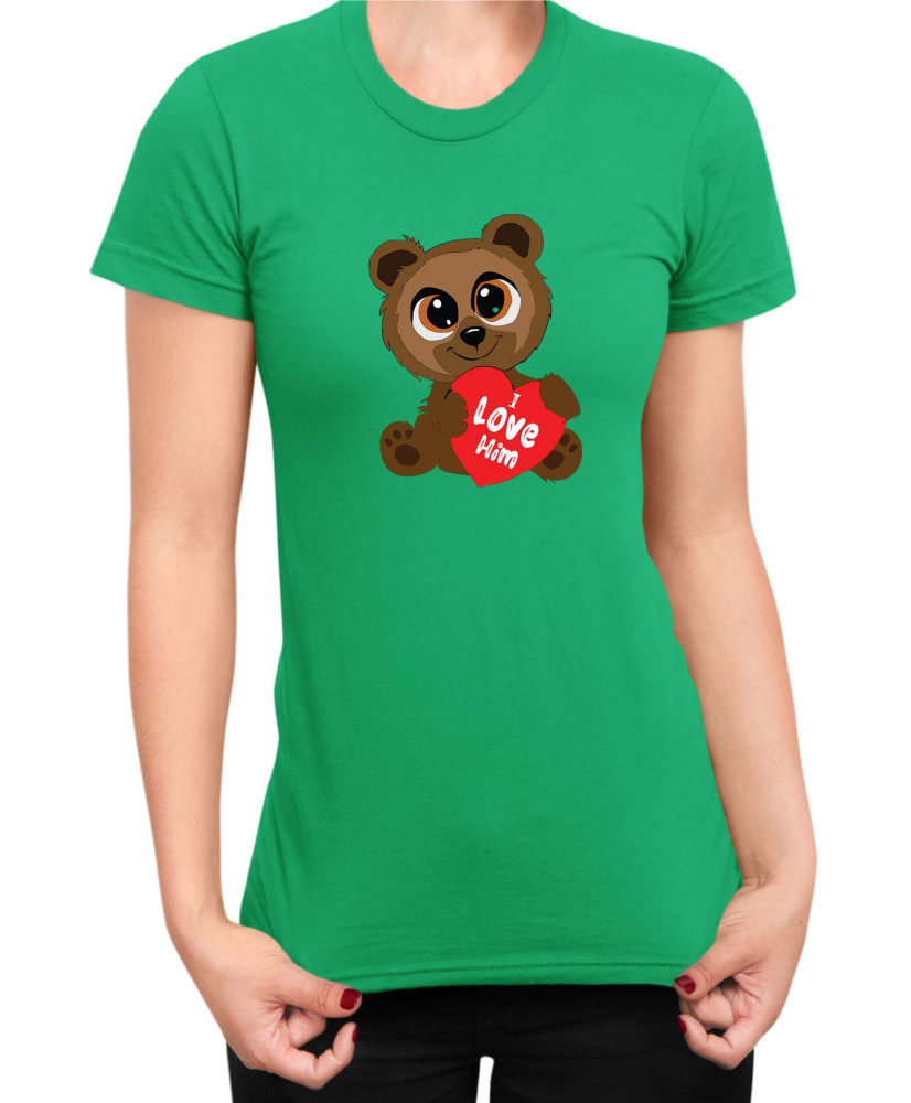 Дамска Тениска Power Couple Valentine Day Love I Love Him Cute Bear Girl Дамска Тениска Power Couple Valentine Day Love I Love Him Cute Bear Girl