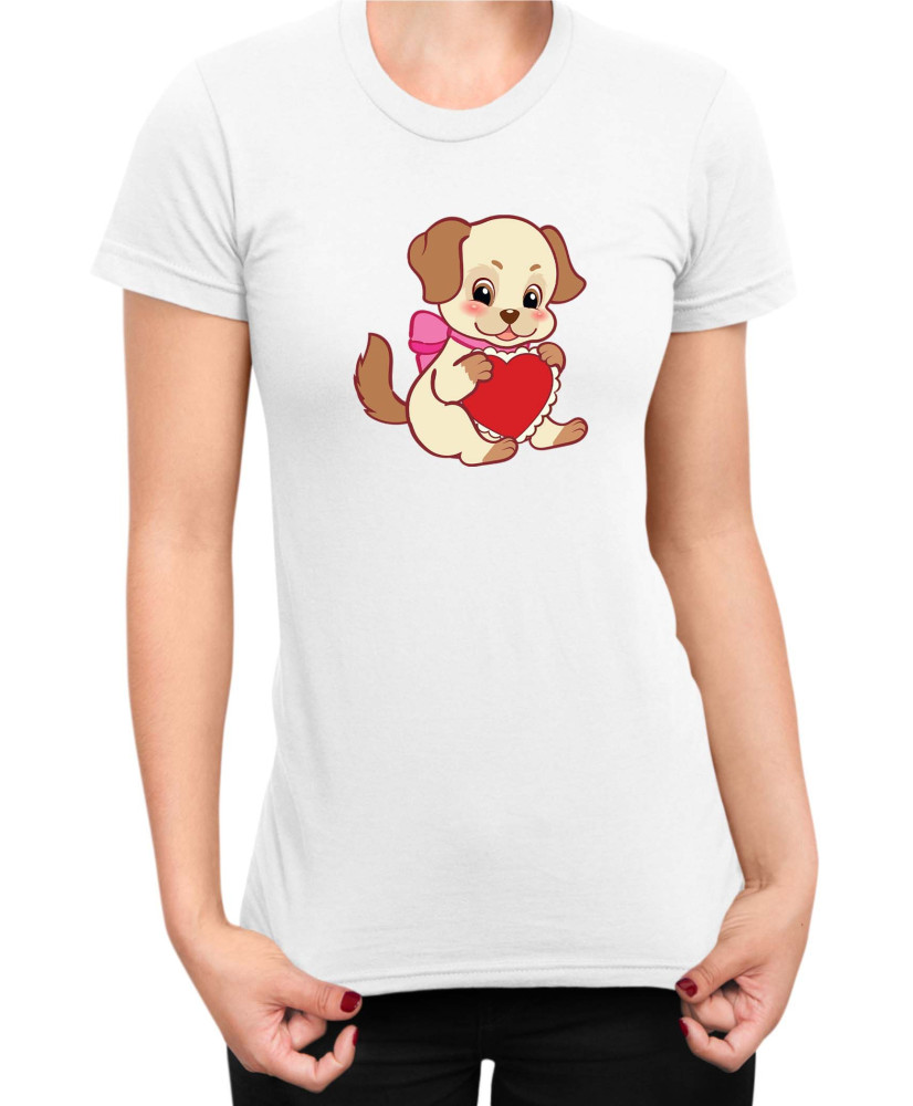 Дамска Тениска Power Couple Valentine Day Love Retro Puppies Girl Дамска Тениска Power Couple Valentine Day Love Retro Puppies Girl
