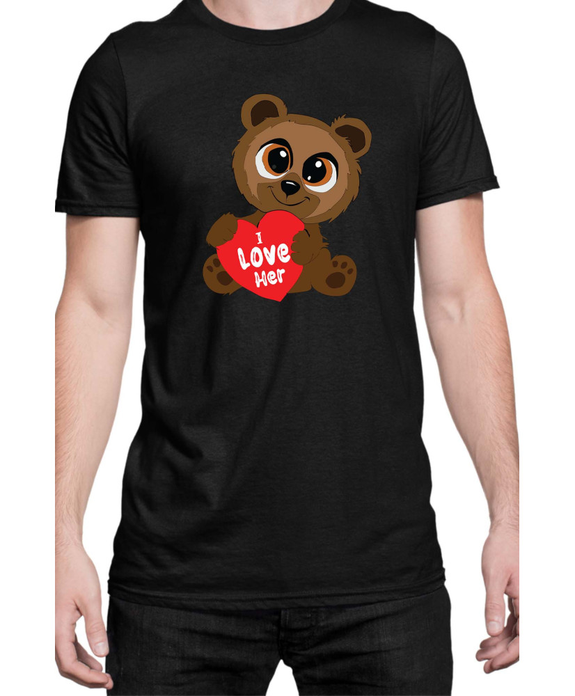 Мъжка Тениска Power Couple Valentine Day Love I Love Her Cute Bear Boy