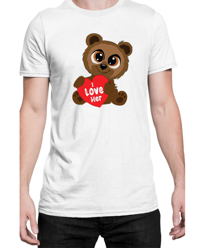 Мъжка Тениска Power Couple Valentine Day Love I Love Her Cute Bear Boy