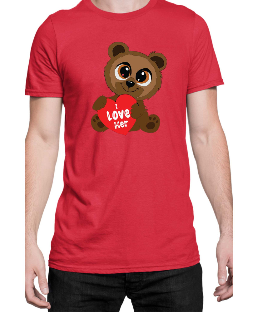 Мъжка Тениска Power Couple Valentine Day Love I Love Her Cute Bear Boy