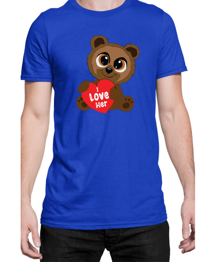 Мъжка Тениска Power Couple Valentine Day Love I Love Her Cute Bear Boy