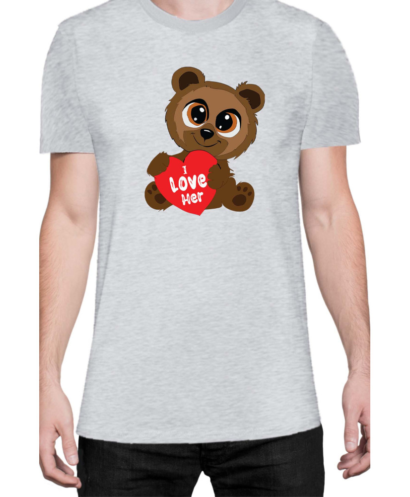 Мъжка Тениска Power Couple Valentine Day Love I Love Her Cute Bear Boy