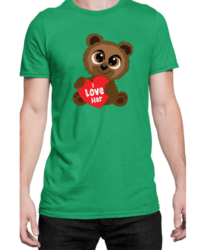 Мъжка Тениска Power Couple Valentine Day Love I Love Her Cute Bear Boy