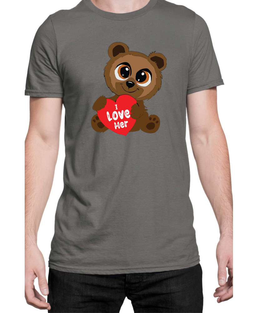 Мъжка Тениска Power Couple Valentine Day Love I Love Her Cute Bear Boy