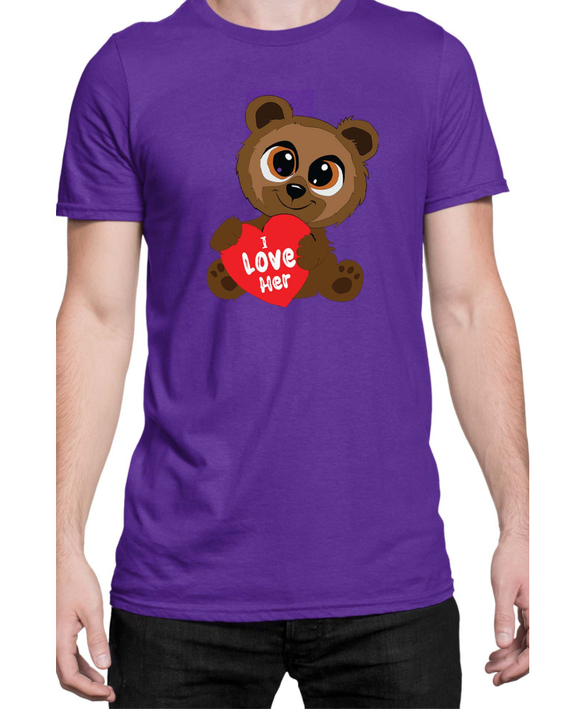 Мъжка Тениска Power Couple Valentine Day Love I Love Her Cute Bear Boy